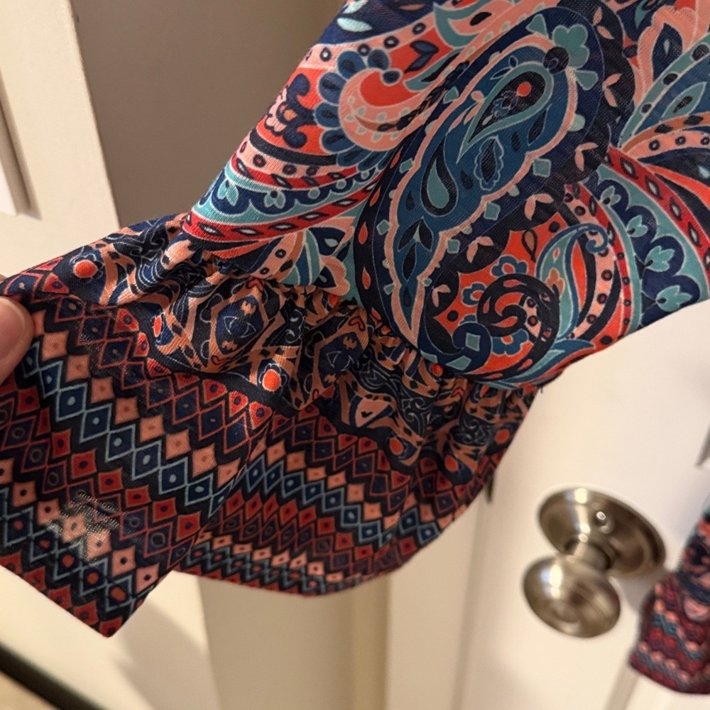 Ruby Rd. Paisley Boho Tunic Embellished split Neck Flounce 3/4 sleeves XL NEW - Picture 7 of 10